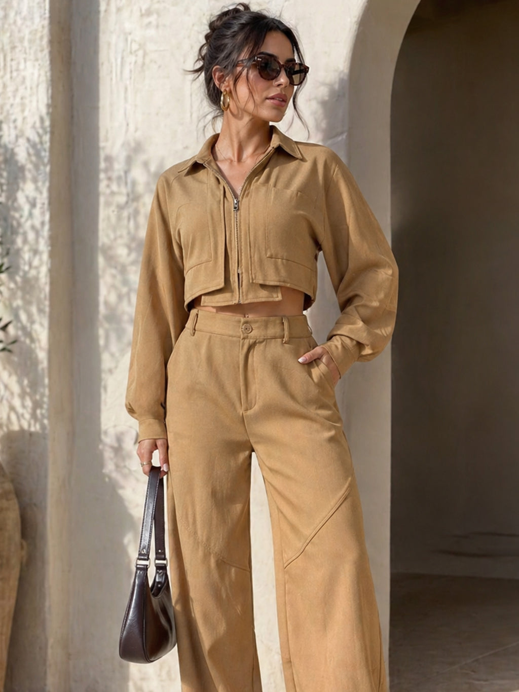 Aurore™ Zip Crop Top & Wide-Leg Pants Set