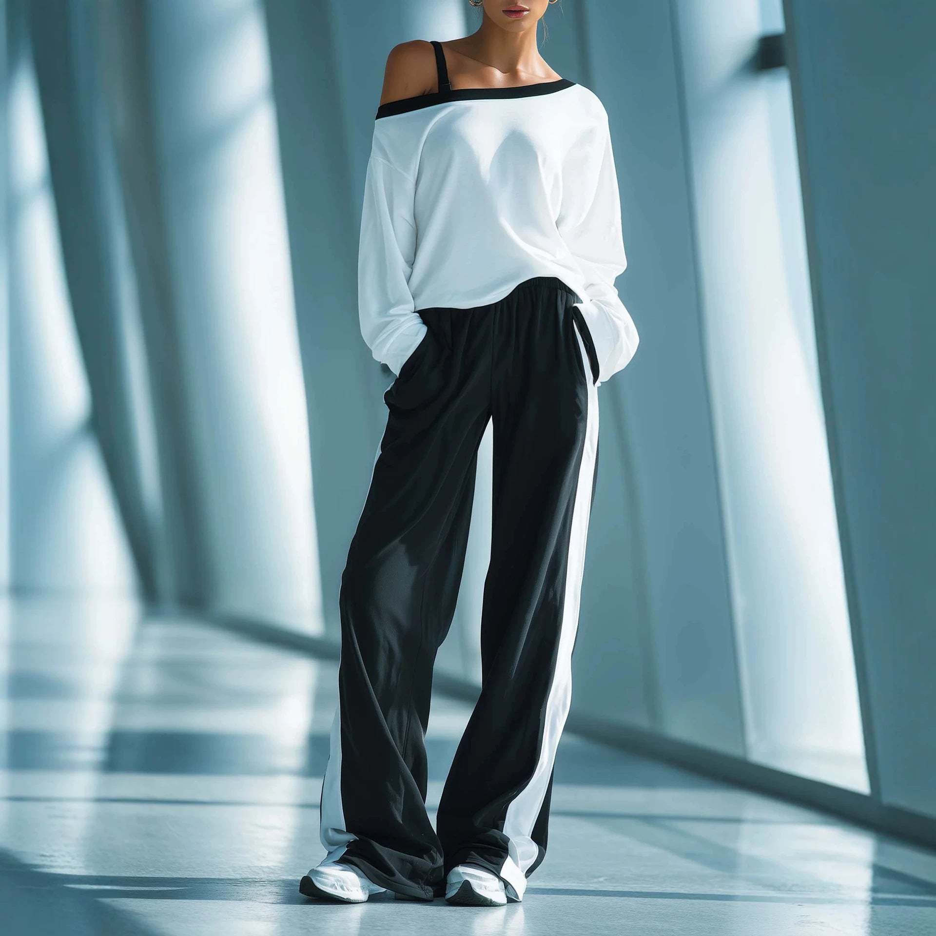 Celeste off-shoulder lounge set with matching trousers