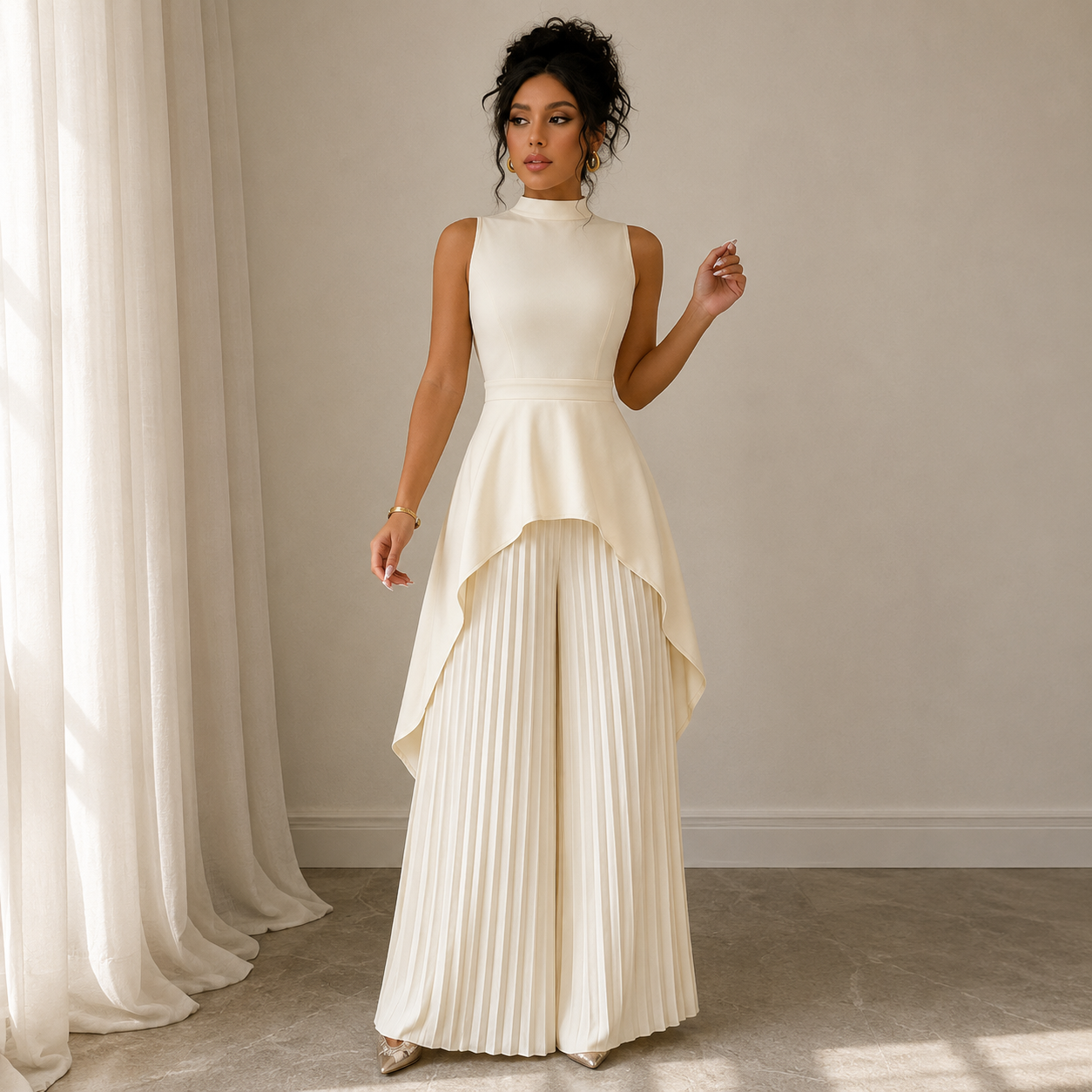 Inès™ Stand-Collar Sleeveless Suit Set