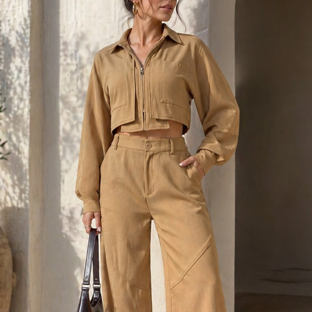 Aurore Zip Crop Top Wide Leg Pants Set