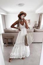 Elodie sleeveless lace-panel maxi dress