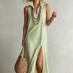 Soleil striped sleeveless maxi dress with side slit